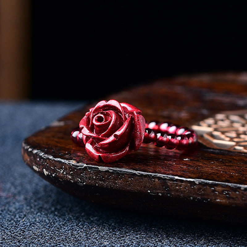 Garnet Cinnabar Lucky Bead PiXiu Om Mani Padme Hum Rose Protection Ring