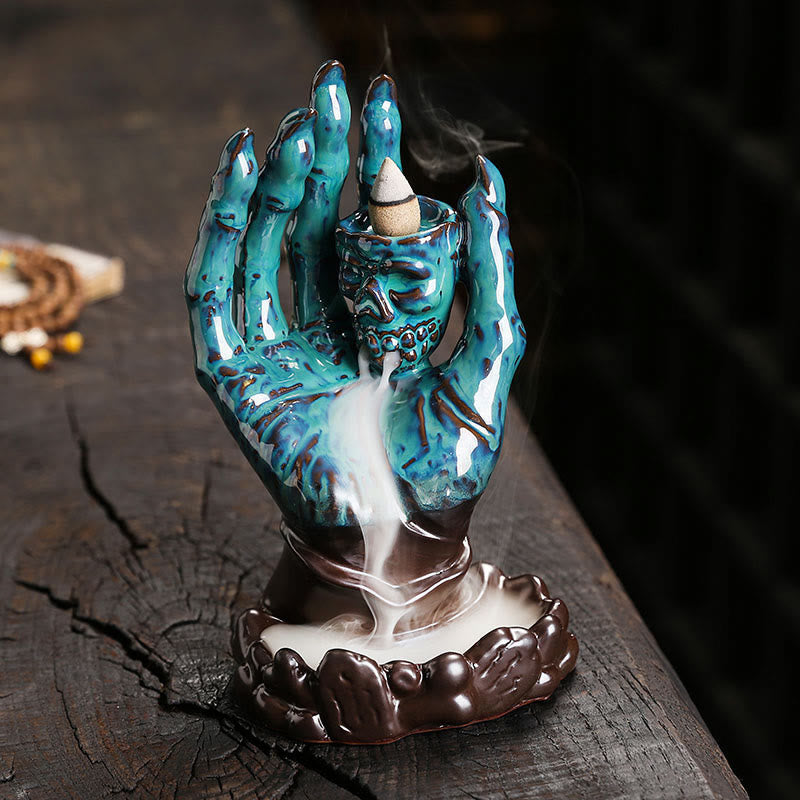 Halloween Ghost Hand Skull Head Ceramic Peace Incense Burner Decoration