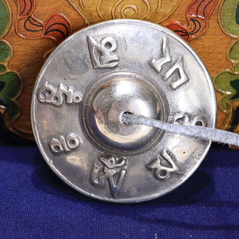 Tibetan Tingsha Bell Six True Words White Copper Decoration