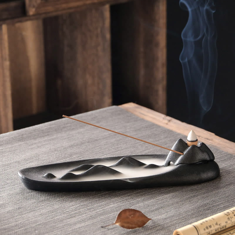 Double Koi Fish Mountain Ceramic Stick Incense Burner Decoration