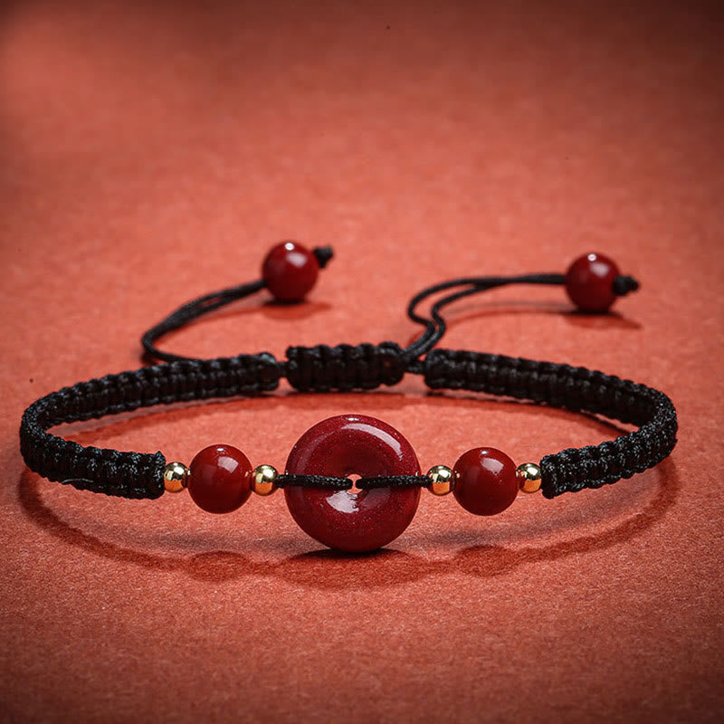 Natural Cinnabar Peace Buckle Blessing String Bracelet