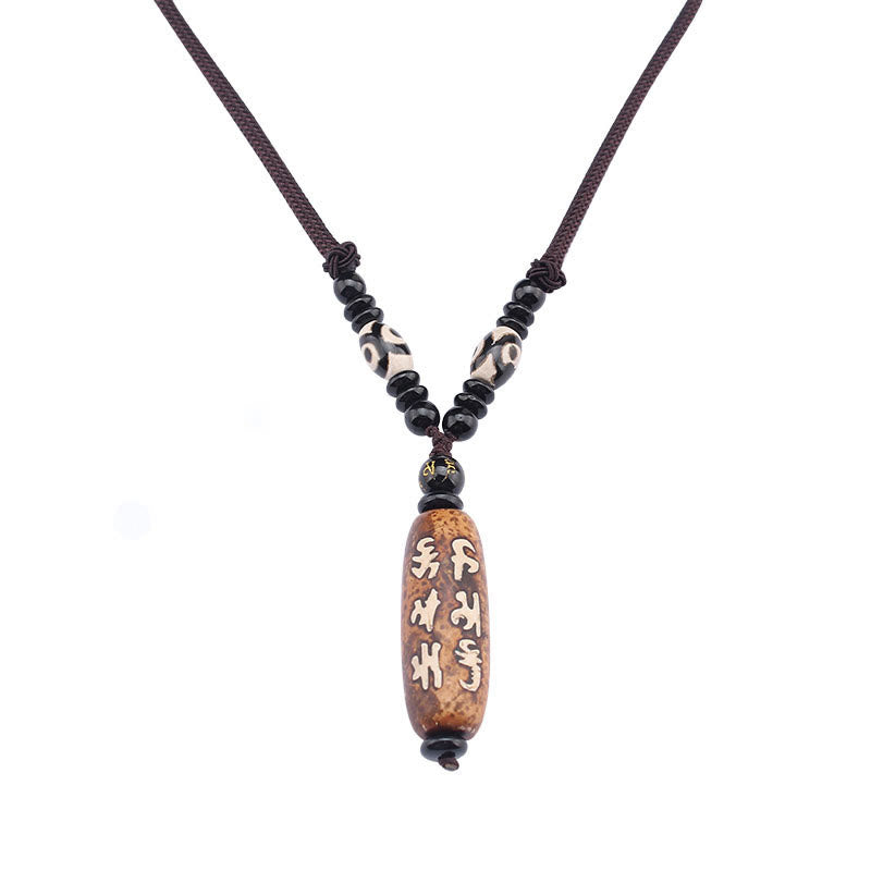 Tibet Om Mani Padme Hum Dzi Bead Avalokitesvara Pattern Wealth Necklace Pendant