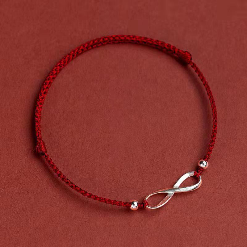 925 Sterling Silver Endless Knot Protection Luck Red String Bracelet Anklet