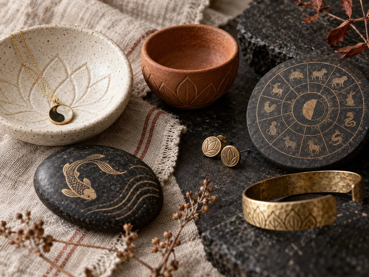 Artisan objects with a zodiac wheel motif