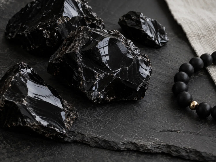 Black obsidian with a reflective natural surface