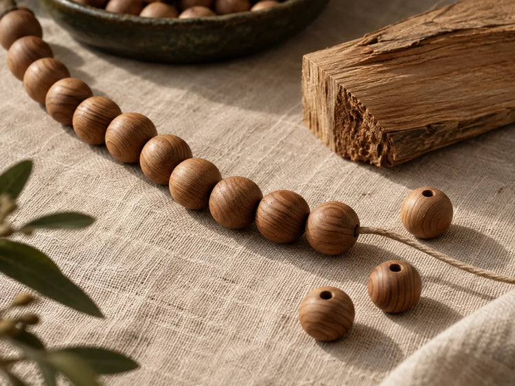 Sandalwood beads and warm natural grain