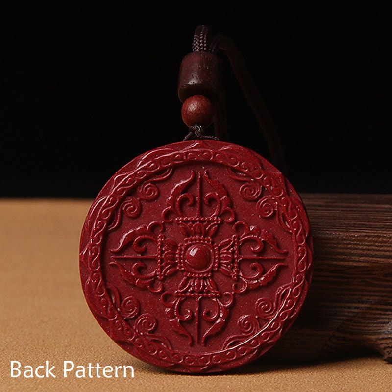 Natural Cinnabar Lotus Om Mani Padme Hum Blessing Necklace String Pendant