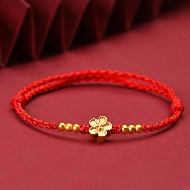Adjustable Red String Gold Flower Protection Bracelet