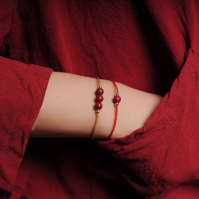 14K Gold Plated Natural Cinnabar Blessing String Braided Bracelet