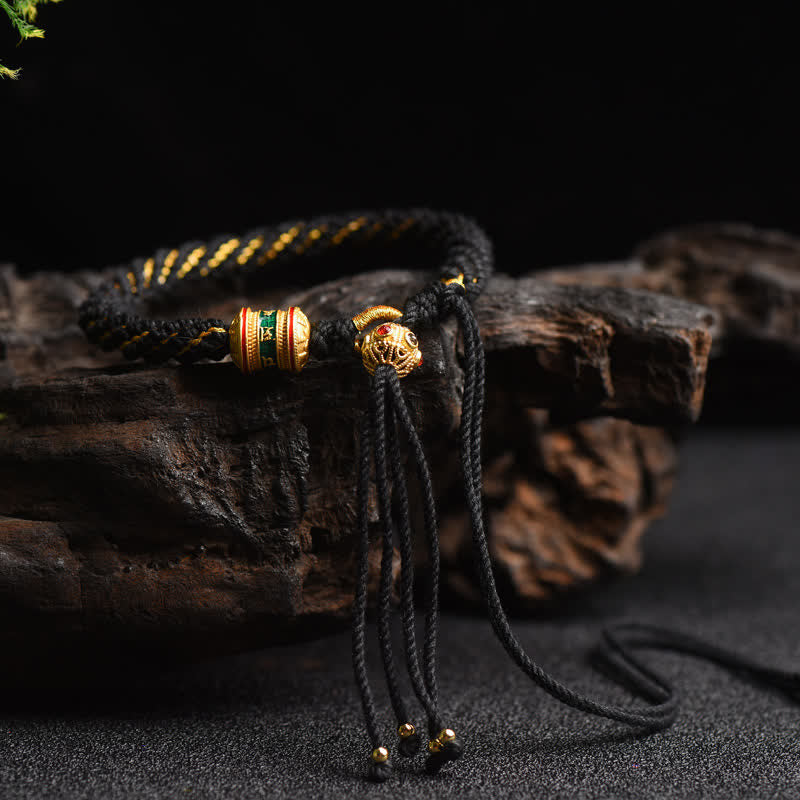 Tibetan Handmade Luck Prayer Wheel Bead Charm Weave Colorful String Bracelet