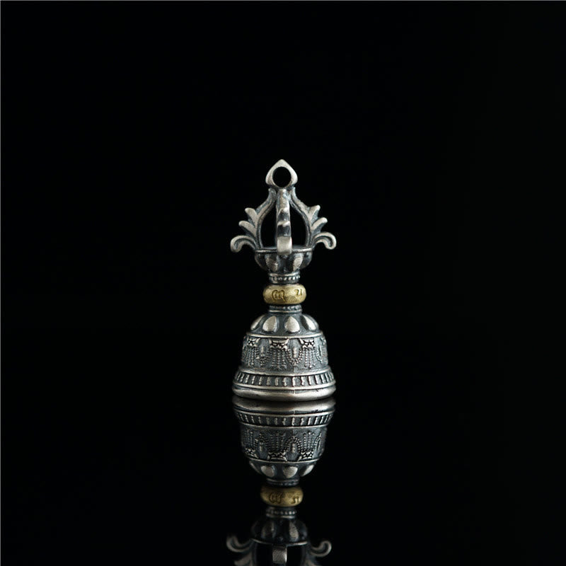 Tibet 925 Sterling Silver Om Mani Padme Hum Dorje Bell Vajra Engraved Enlightenment Pendant Hanging Decoration