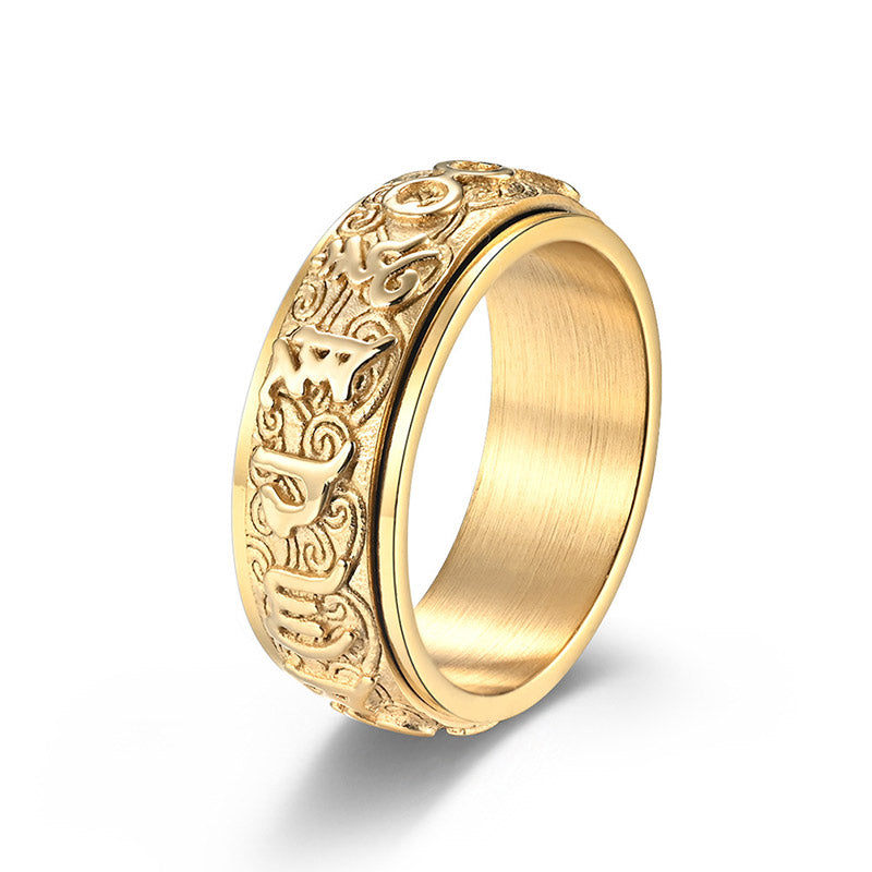 Om Mani Padme Hum Balance Calm Titanium Steel Ring
