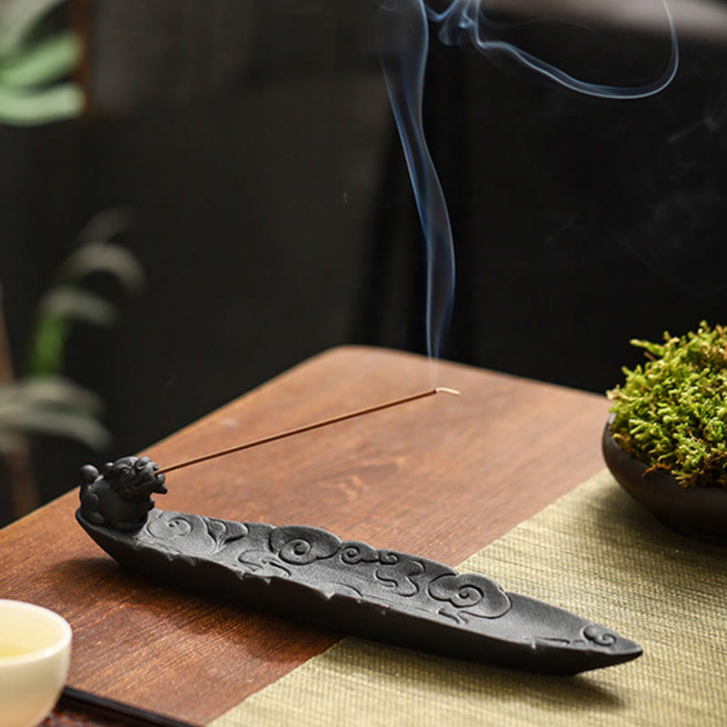 Auspicious Clouds Pixiu Ceramic Stick Incense Burner Decoration