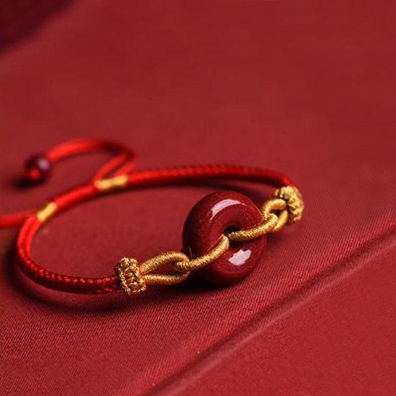 Handmade Cinnabar Peace Buckle Blessing Braided Rope Bracelet