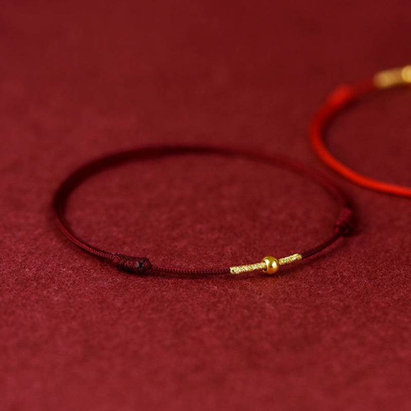 925 Sterling Silver Golden Bead Protection Braided Rope Bracelet Anklet