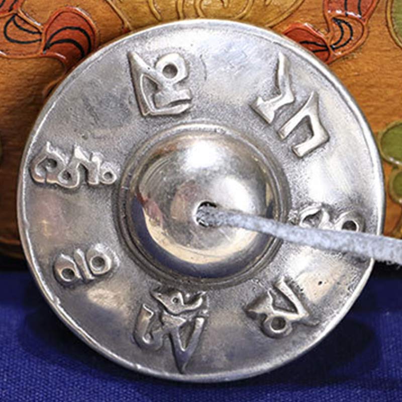 Tibetan Tingsha Bell Six True Words White Copper Decoration