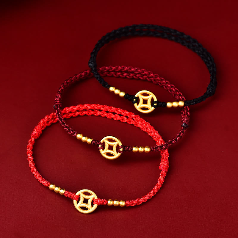Copper Coin Strength Braided String Bracelet Anklet