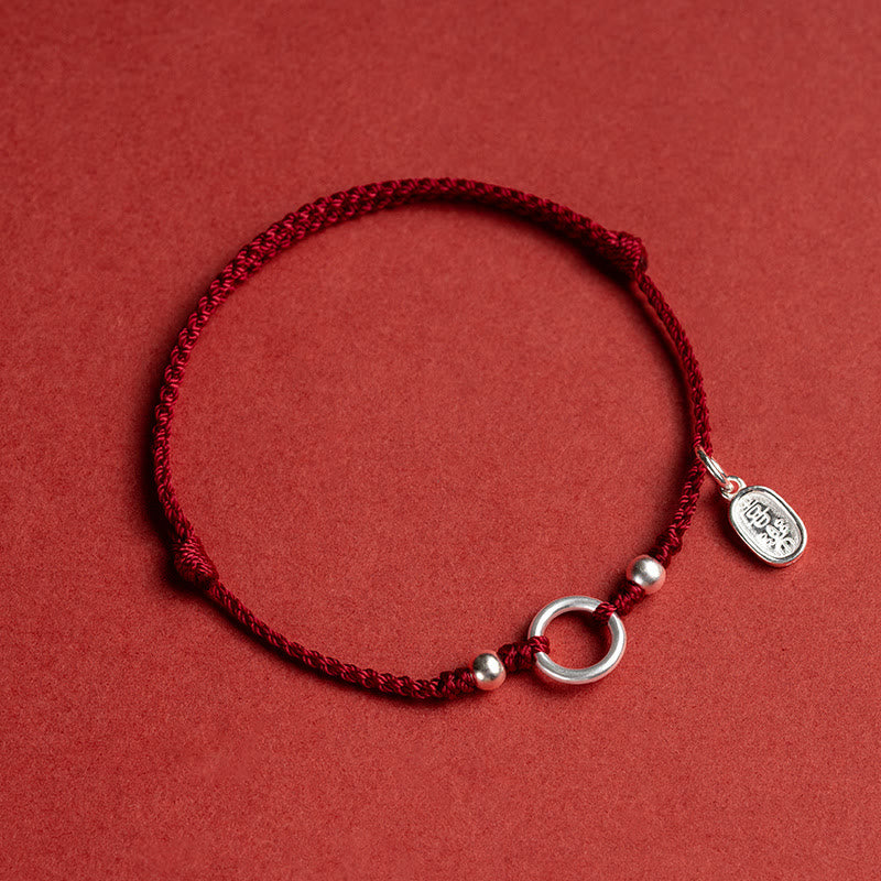 925 Sterling Silver Lucky Fortune Peace Joy Lotus Peace Buckle Red String Bracelet