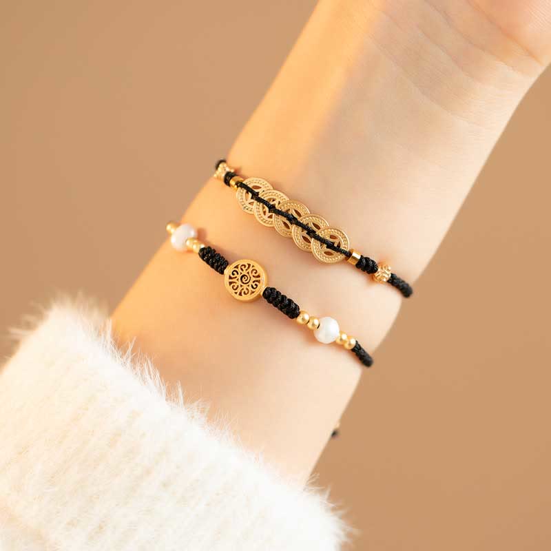 Copper Coin Fortune Tree Luck Strength Braided Bracelet