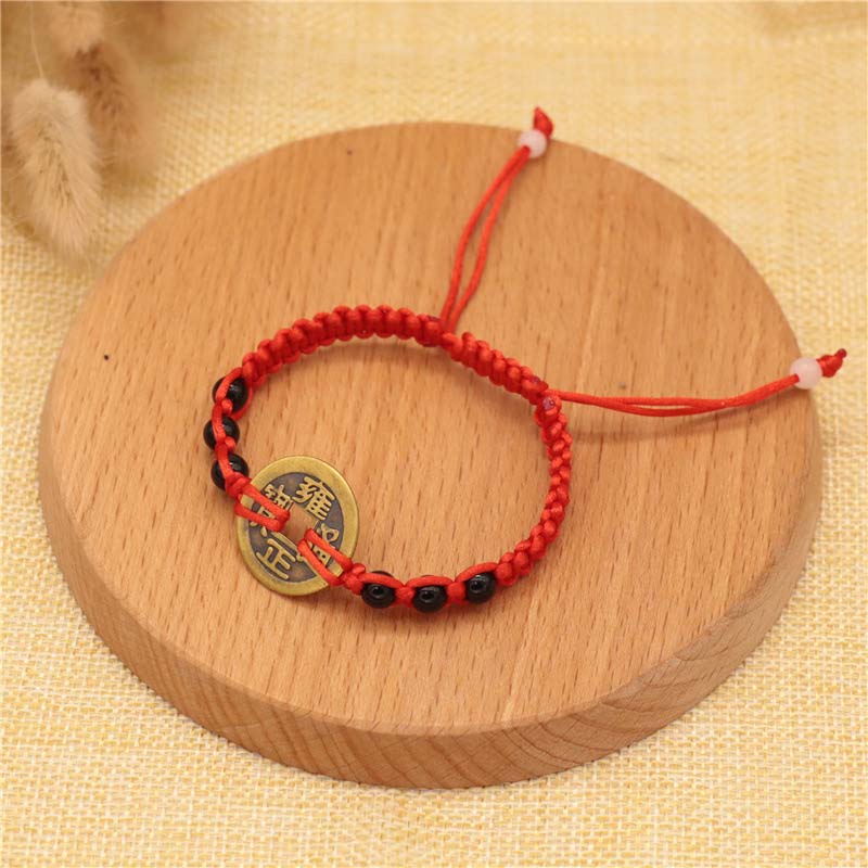 Copper Coin Fortune Red String Weave Bracelet