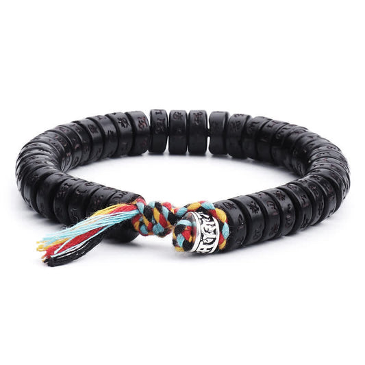 Tibetan Coconut Shell Beads Engraved Om Mani Padme Hum Mantra Happiness Bracelet