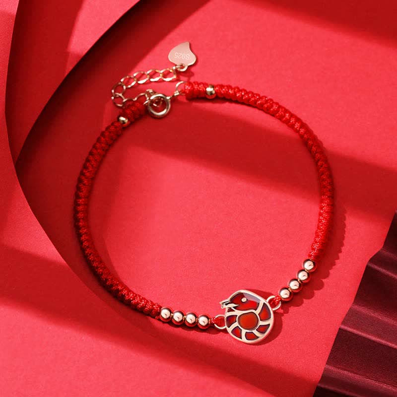 925 Sterling Silver Chinese Zodiac Luck Faith Discolor Red String Bracelet