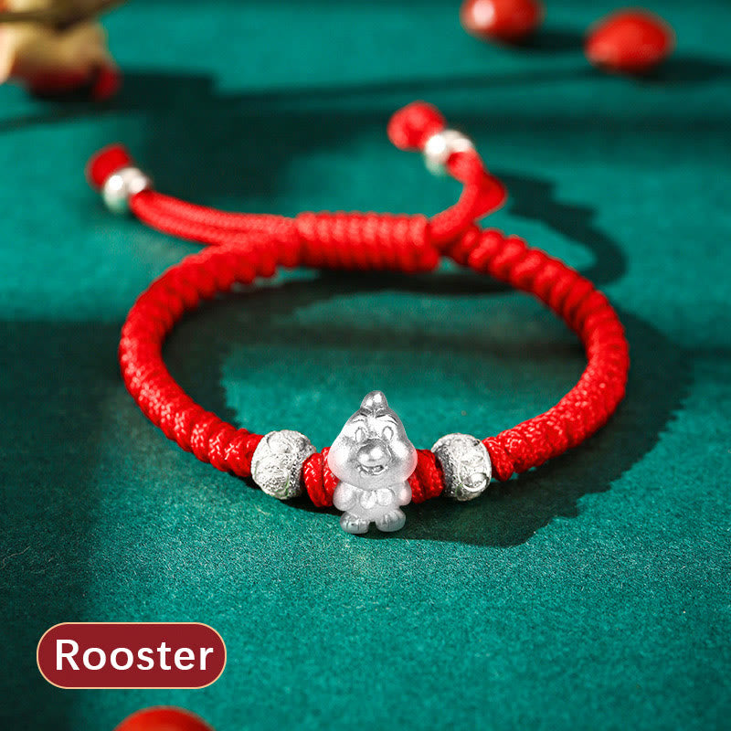 999 Sterling Silver Chinese Zodiac Red Rope Luck Handcrafted Kids Bracelet
