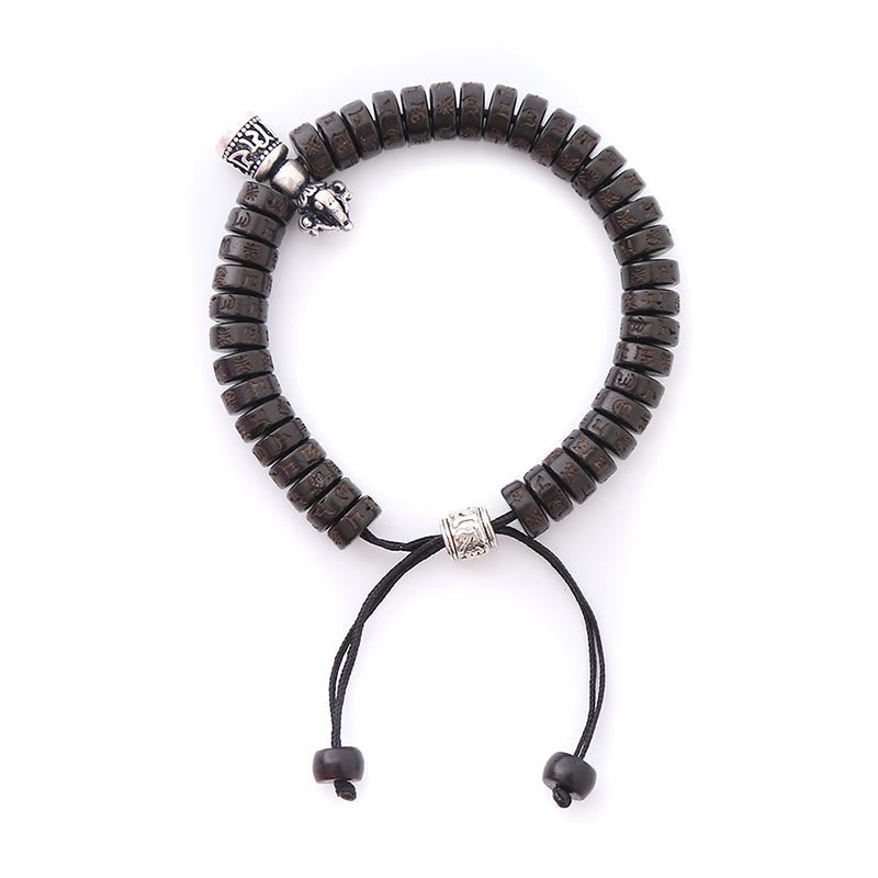 Tibet Coconut Shell Carved Om Mani Padme Hum Dorje Vajra Bell Happiness String Bracelet