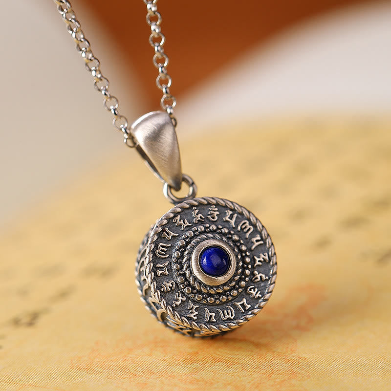 925 Sterling Silver Om Mani Padme Hum Lazurite Lapis Lazuli Love Peace Necklace Pendant