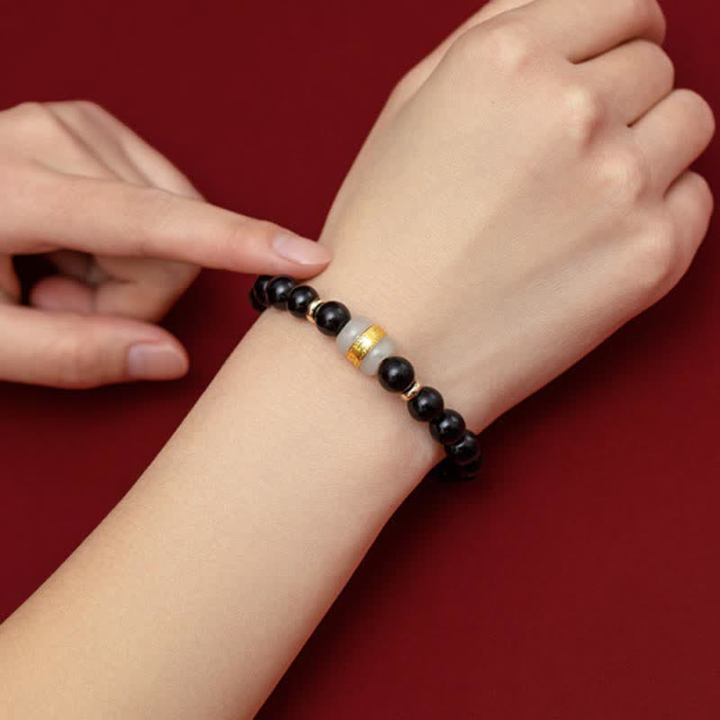Black Obsidian Jade Om Mani Padme Hum Strength Couple Magnetic Bracelet