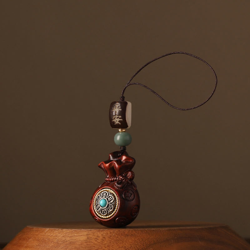 Small Leaf Red Sandalwood Green Sandalwood Money Bag Om Mani Padme Hum Rotatable Protection Keychain Phone Hanging Decoration