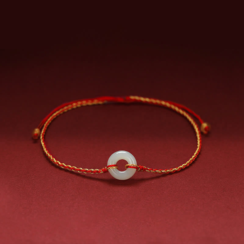 Round Peace Buckle Jade Luck Abundance Braided Bracelet Anklet