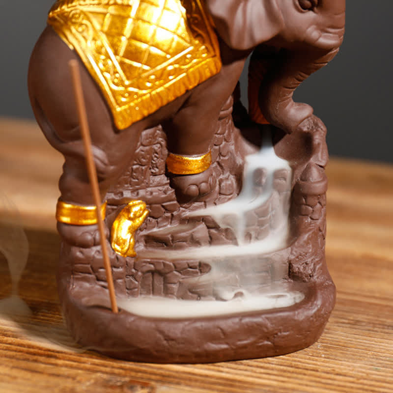 Tibetan Elephant Purple Clay Backflow Smoke Fountain Peace Incense Burner Decoration
