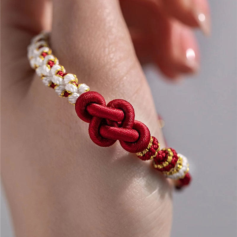 Handmade True Love Knot Peach Blossom Charm Luck Rope Bracelet