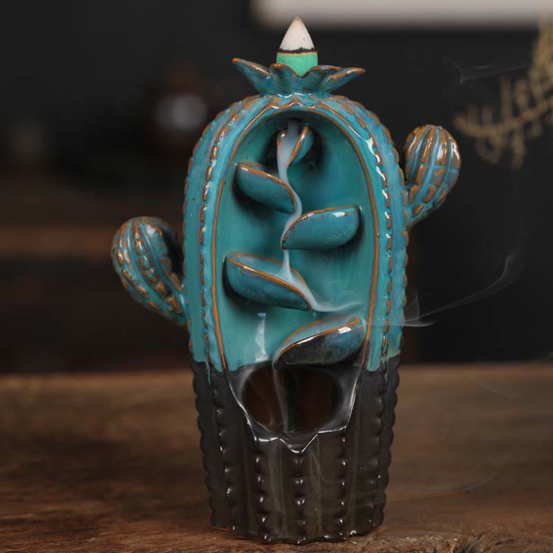 Cactus Ceramic Backflow Smoke Fountain Incense Burner