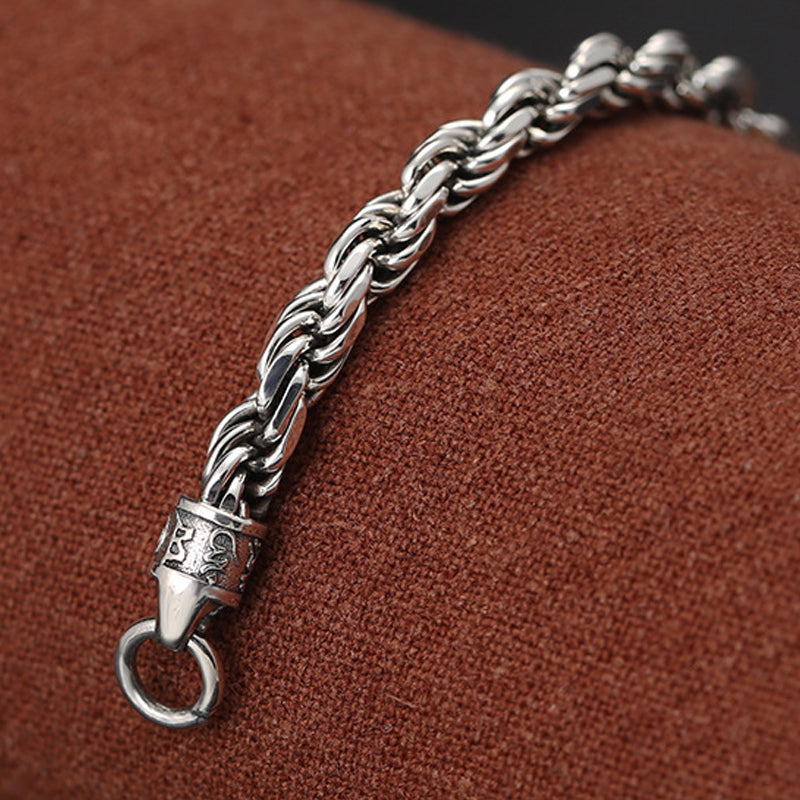 925 Sterling Silver Tibet Om Mani Padme Hum Double Dorje Vajra Twisted Design Peace Love Bracelet