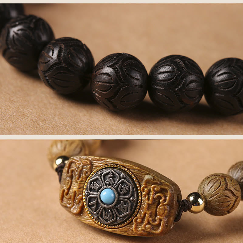 Green Sandalwood Ebony Wood Sandalwood Om Mani Padme Hum Soothing Bracelet