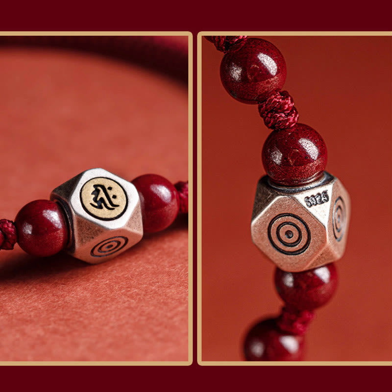 925 Sterling Silver Chinese Zodiac Cinnabar Calm Bracelet