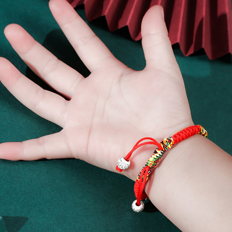 925 Sterling Silver King Kong Knot Multicolored Red String Strength Handmade Braided Kids Child Bracelet