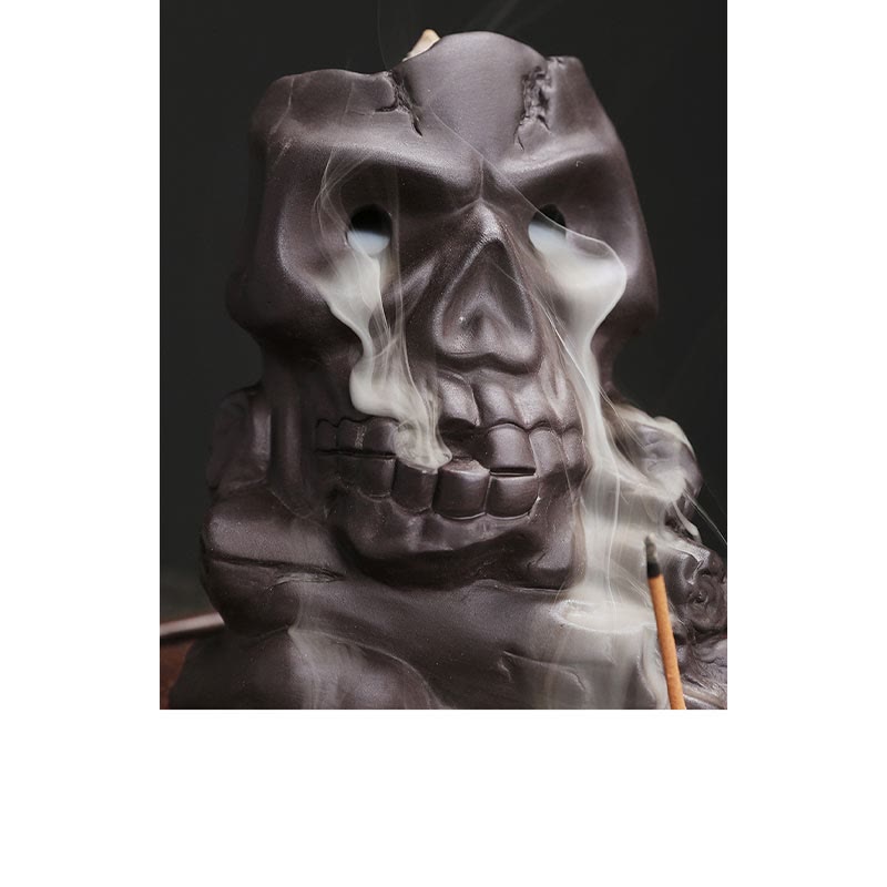 Halloween Skull Head Purple Clay Incense Burner Decoration
