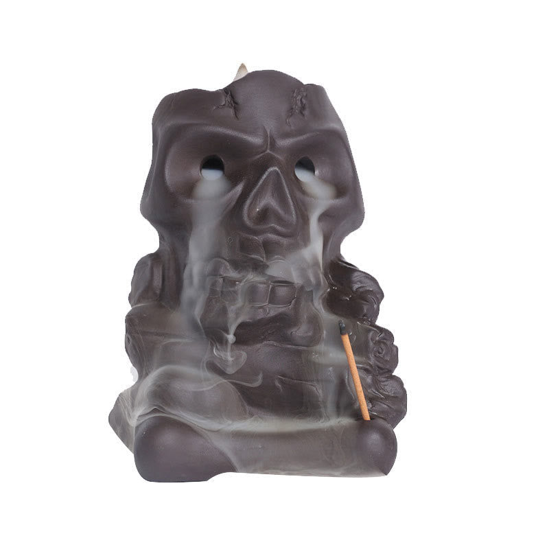 Halloween Skull Head Purple Clay Incense Burner Decoration
