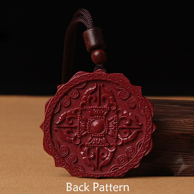 Natural Cinnabar Lotus Om Mani Padme Hum Blessing Necklace String Pendant