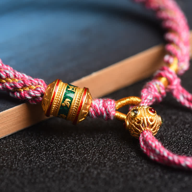 Tibetan Handmade Luck Prayer Wheel Bead Charm Weave Colorful String Bracelet