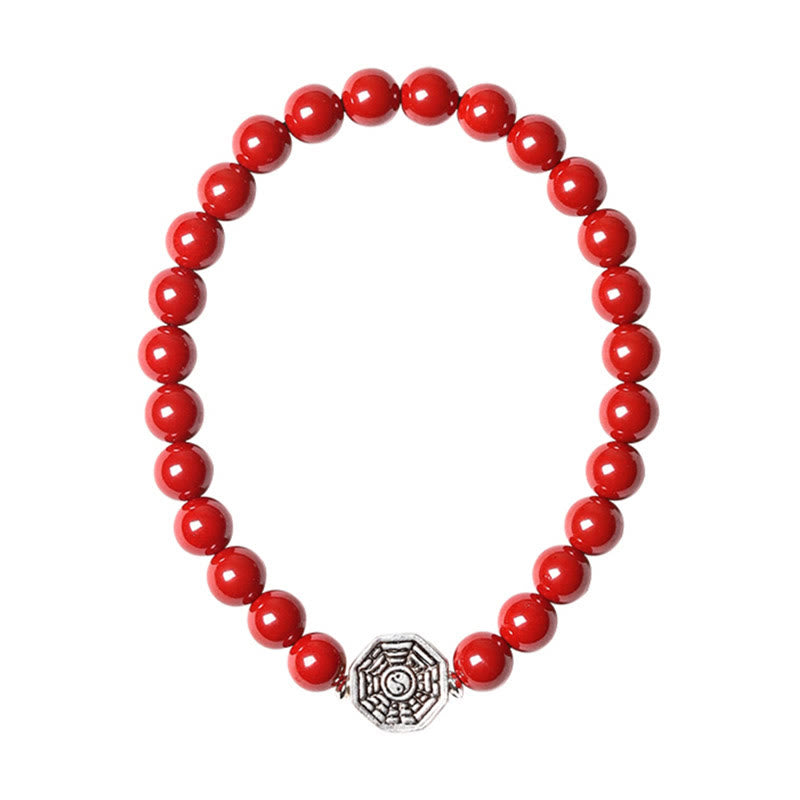 925 Sterling Silver Yin Yang Bagua Symbol Cinnabar String Concentration Bracelet