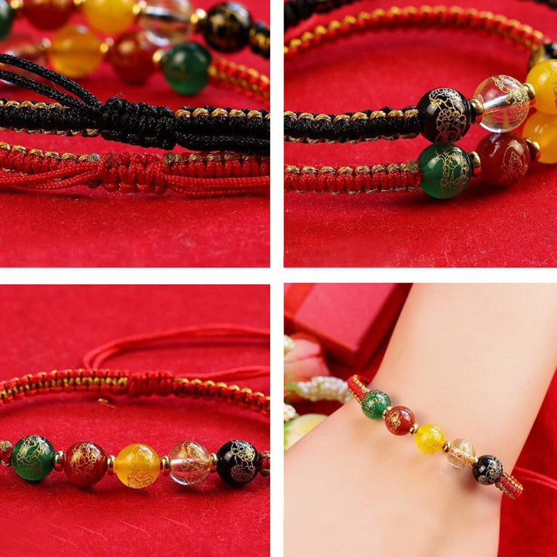 Five Directions Gods of Wealth Agate Handmade Protection String Braid Bracelet