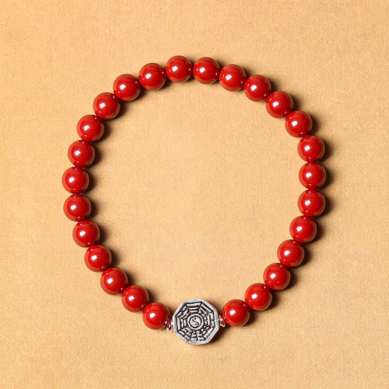 925 Sterling Silver Yin Yang Bagua Symbol Cinnabar String Concentration Bracelet