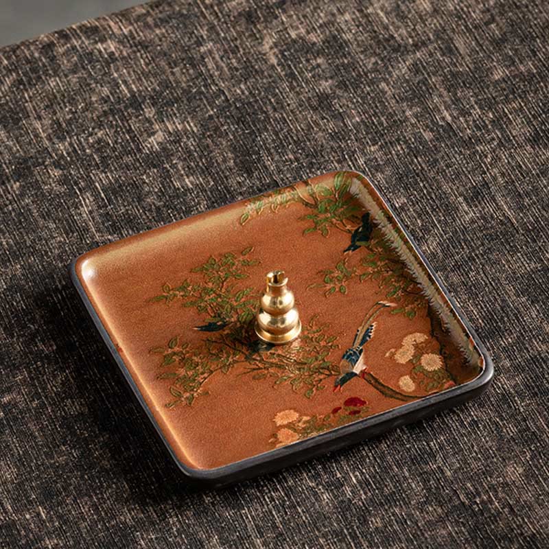 Mountain Lake Flower Leaf Ceramic Plate Tray Stick Incense Burner Decoration