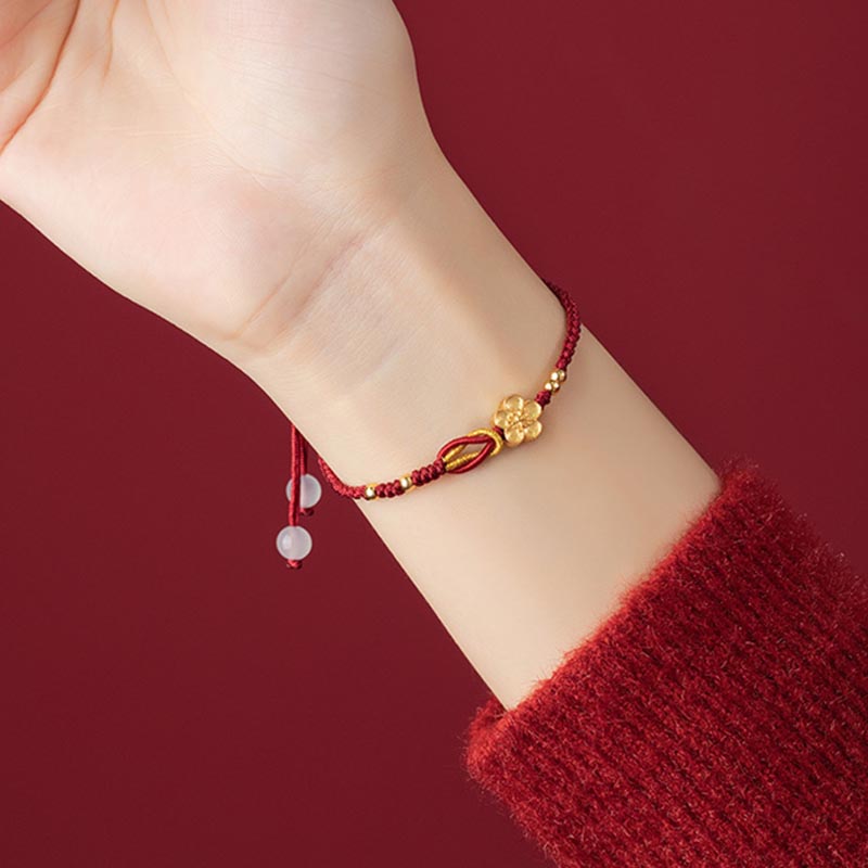 Handmade 925 Sterling Silver Cherry Blossoms Sakura Chalcedony Luck Bracelet