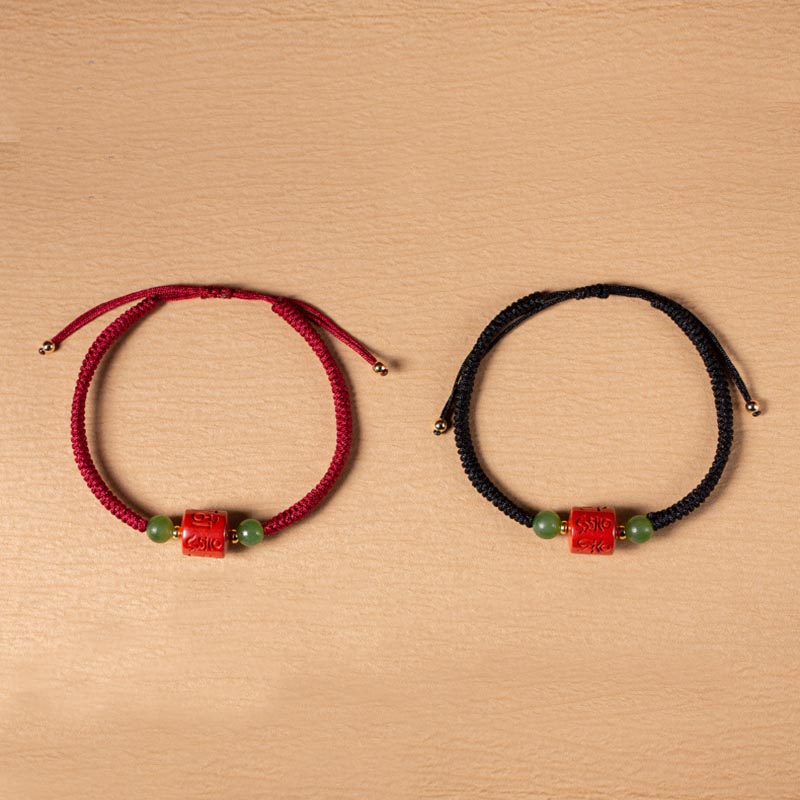 Tibetan Cinnabar Om Mani Padme Hum Engraved Blessing Braided Rope Bracelet