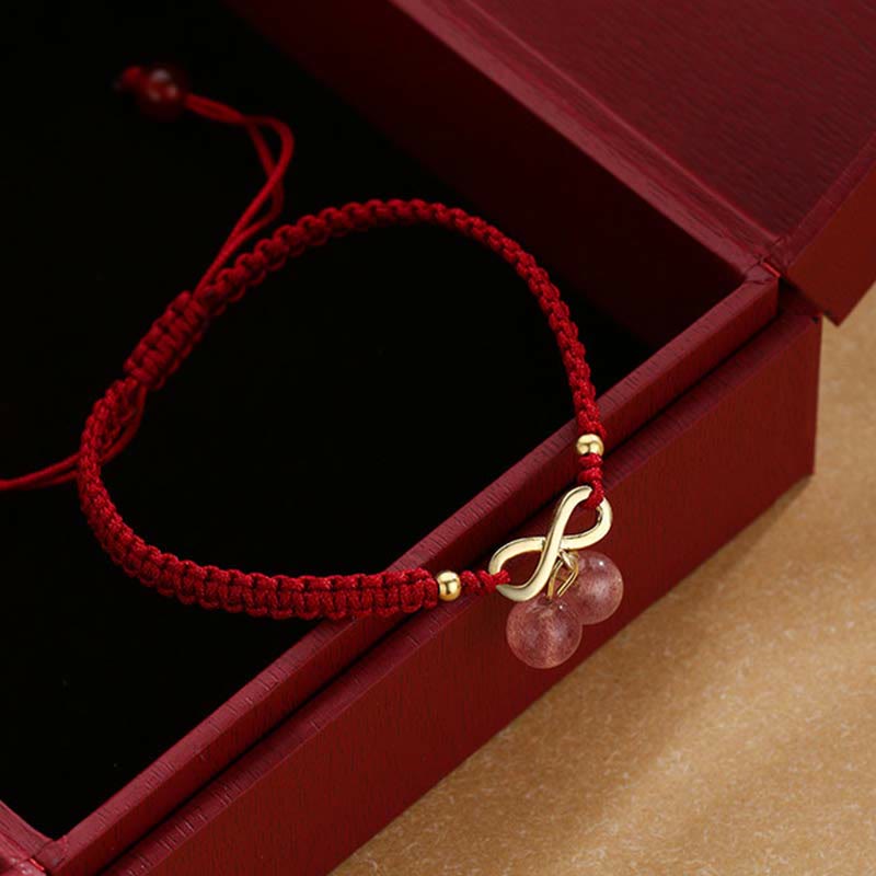 Strawberry Quartz Crystal Endless Knot Love Red String Weave Bracelet